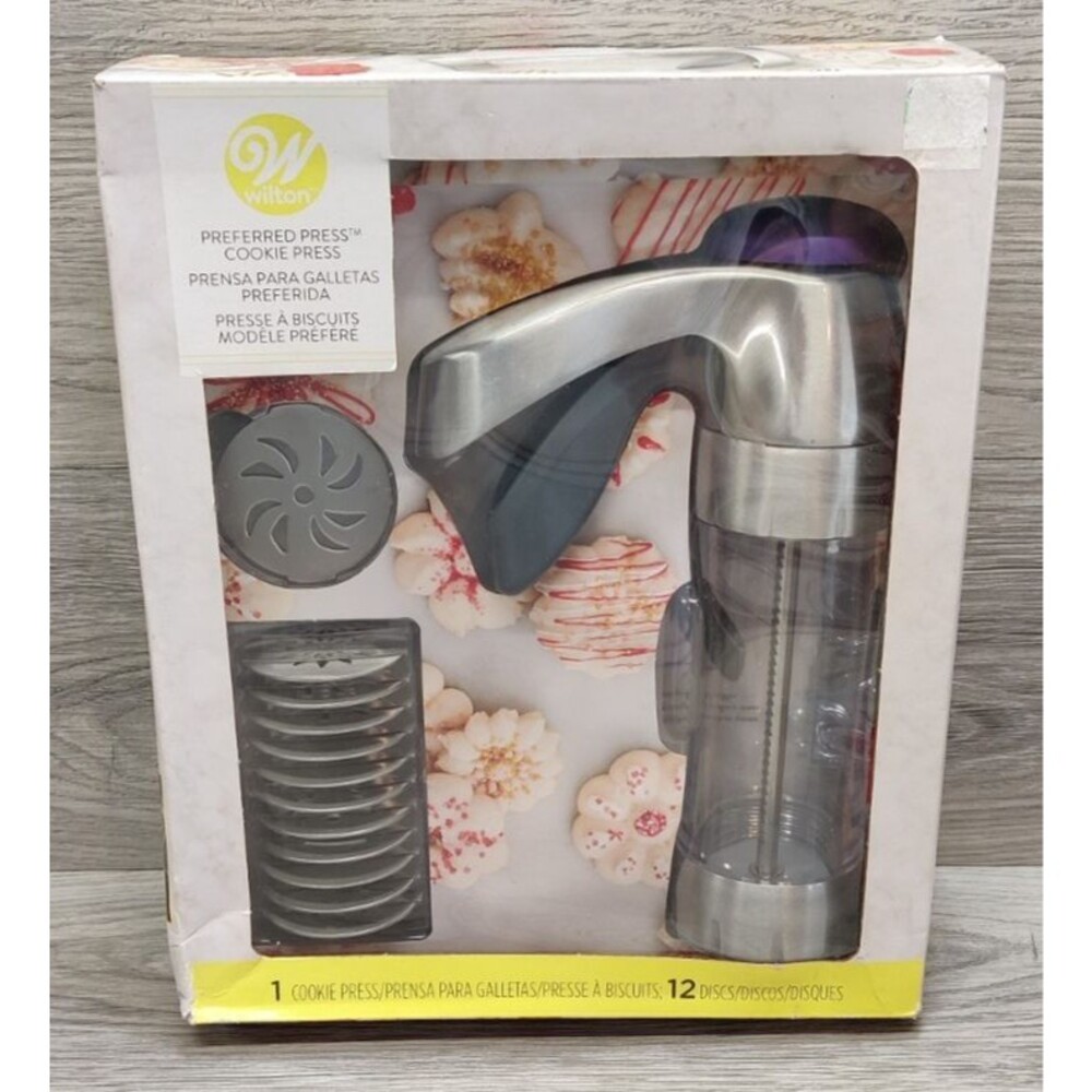 Wilton Preferred Press Cookie Press Set 12 Stainless Steel Discs Gray Clear